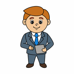 Businessman Cartoon Character Holding Tab PC on white background  