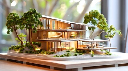 Eco-Friendly Wooden Housing Model Showcasing Sustainable Architectural Design