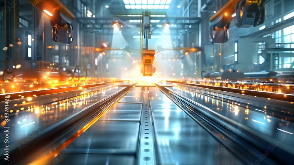 Poster automated factory processing aluminum sheets with advanced machinery and precision automation