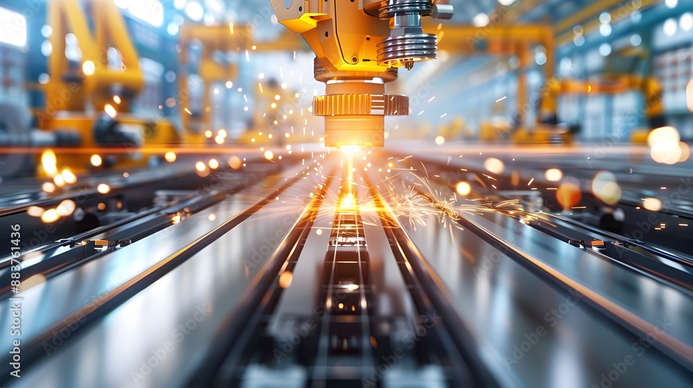 Poster automated factory floor processing shiny aluminum sheets with high-tech machinery