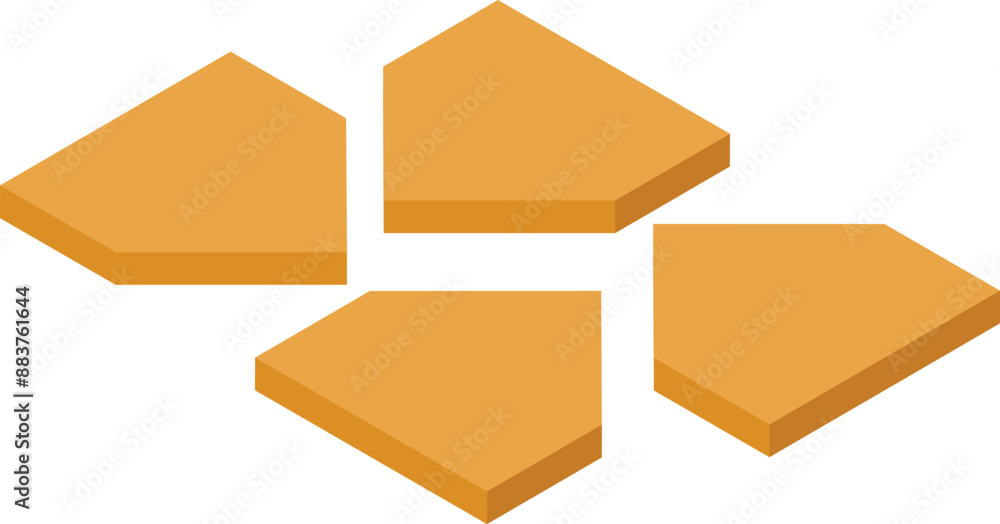 Poster four square shaped platforms are creating a 3d cross shape on a white background