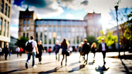 University Campus Blur: Blurred university campus setting with buildings and students.
