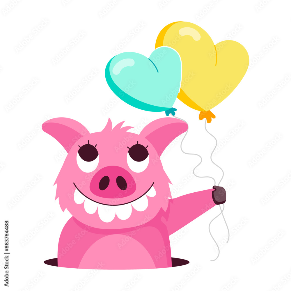 Wall mural smiling pig balloons, flat style sticker