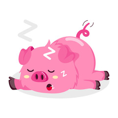 Cute flat sticker of a sleepy pig 

