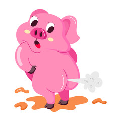 Pig farting funny flat style sticker 


