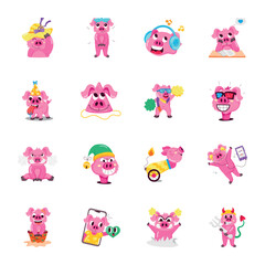 WebBundle of Cute Hog Flat Stickers 

