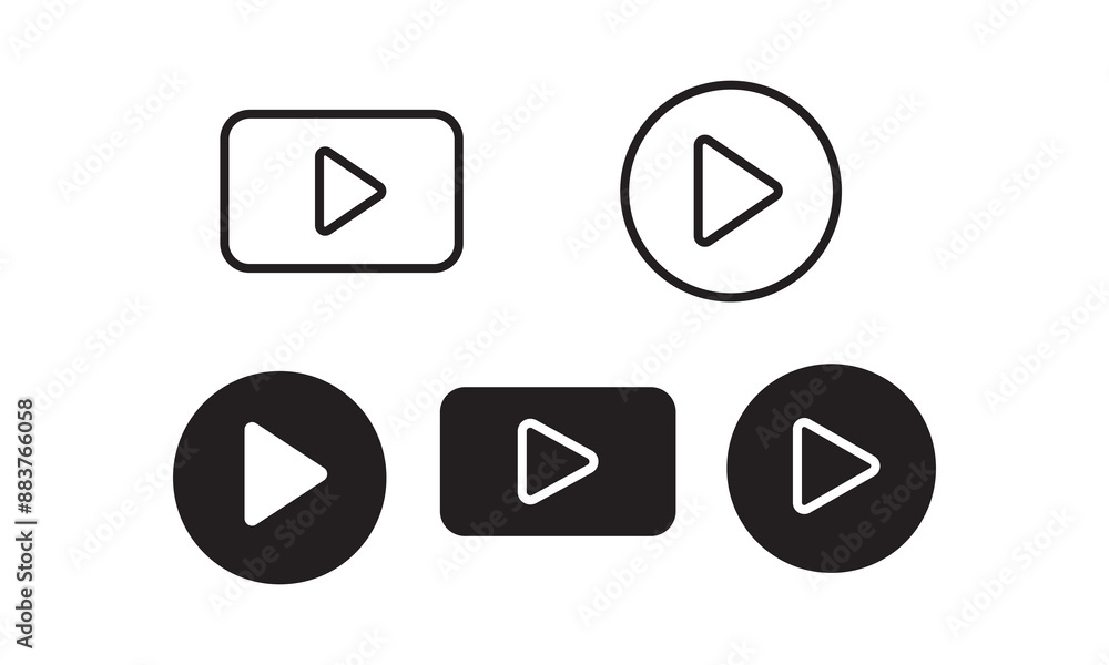 Poster black play button icon. isolated play button with four different variations. video and media play sy