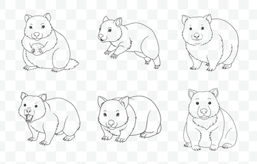 Print Elegant Wombat Art Vector Collection Featuring Detailed Illustrations of Wombats in Various Poses and Styles