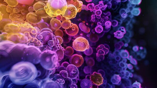 Highresolution image revealing the different stages of insulin production in pancreatic beta cells.