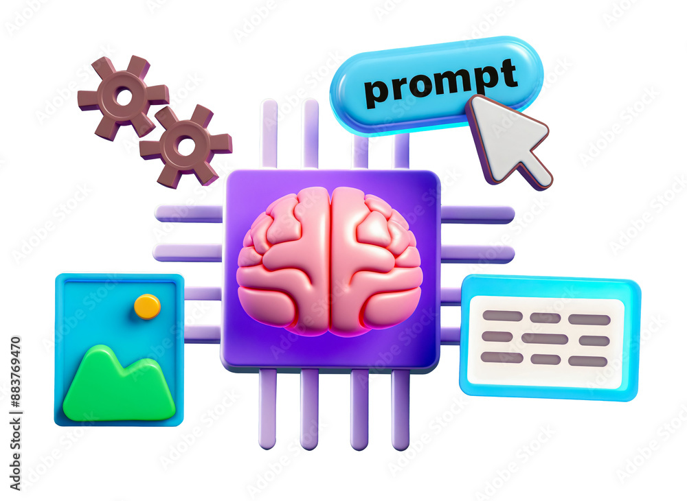 Poster 3d icons of artificial intelligence. ai training, image generation, machine learning concept.