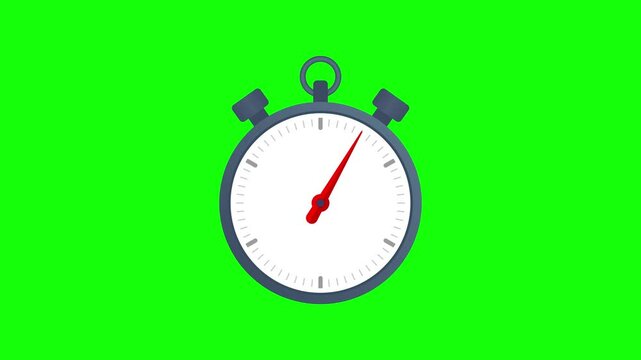 Analog stopwatch 60 seconds countdown animation on green screen background