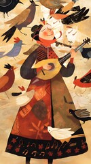 Energetic Avian Performers in Whimsical Mixed Media Collage