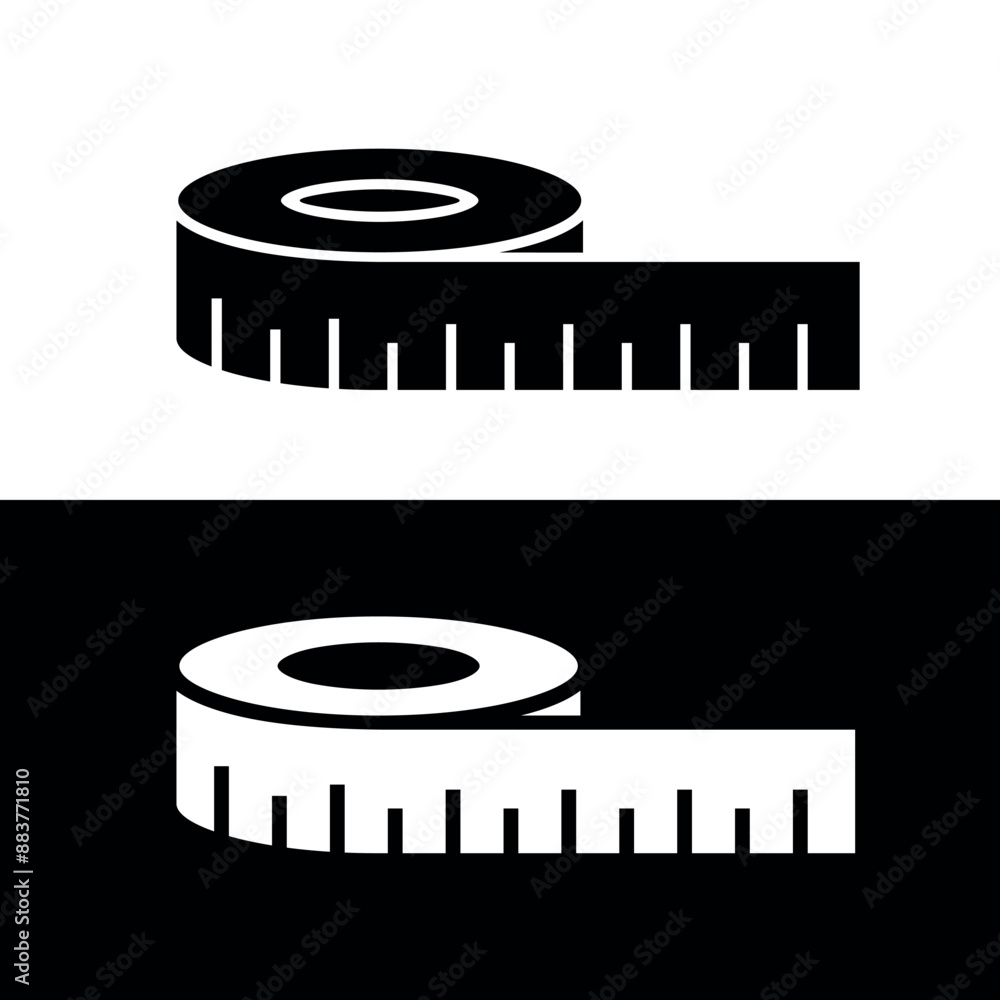 Wall mural Centimeter (measuring) tape icon. The attribute of a tailor or sewer. Length and width or size measurement symbol.