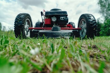 Obraz premium Lawn Mower on Green Field