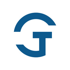 Letter GT creative letter logo vector design in blue isolated with white background