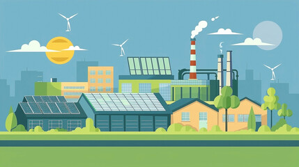 Sustainable Industrial Facility with Solar Panels and Green Buildings