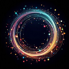 Obraz premium Abstract rainbow circle and swirls in a vortex of color and light isolated black background