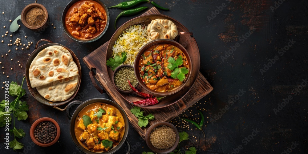 Wall mural food table with various dishes