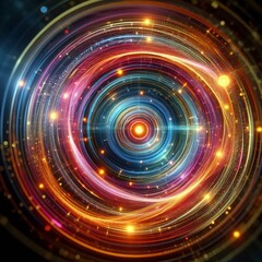 Fototapeta premium Abstract rainbow circle and swirls in a vortex of color and light isolated black background