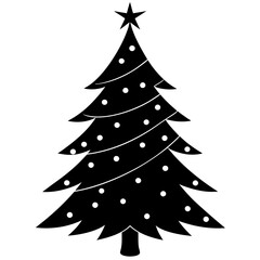 Obraz premium Christmas tree Vector Illustration, tree Vector Art, Christmas tree Silhouette, christmas tree isolated on white cartoon Character icon 