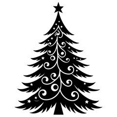 Obraz premium Christmas tree Vector Illustration, tree Vector Art, Christmas tree Silhouette, christmas tree isolated on white cartoon Character icon 