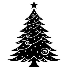 Christmas tree Vector Illustration, tree Vector Art, Christmas tree Silhouette, christmas tree isolated on white cartoon Character icon	