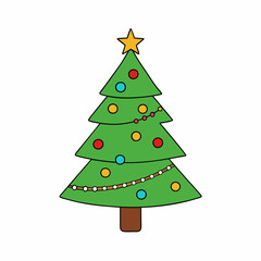 Christmas tree Vector Illustration, tree Vector Art, Christmas tree Silhouette, christmas tree isolated on white cartoon Character icon	