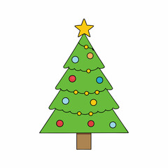 Christmas tree Vector Illustration, tree Vector Art, Christmas tree Silhouette, christmas tree isolated on white cartoon Character icon	