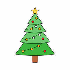 Christmas tree Vector Illustration, tree Vector Art, Christmas tree Silhouette, christmas tree isolated on white cartoon Character icon	