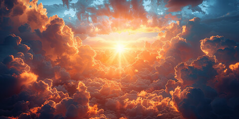 Fototapeta premium 青空と太陽と雲の光輝く背景