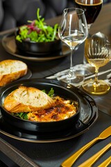 A plate of food on a table.