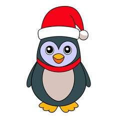 Christmas penguin Vector Illustration, penguin Vector Art, Christmas tree Silhouette, christmas penguin with santa hat cartoon Character icon	