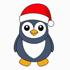 Christmas penguin Vector Illustration, penguin Vector Art, Christmas tree Silhouette, christmas penguin with santa hat cartoon Character icon	