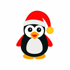 Christmas penguin Vector Illustration, penguin Vector Art, Christmas tree Silhouette, christmas penguin with santa hat cartoon Character icon	