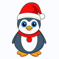 Christmas penguin Vector Illustration, penguin Vector Art, Christmas tree Silhouette, christmas penguin with santa hat cartoon Character icon	