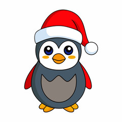 Christmas penguin Vector Illustration, penguin Vector Art, Christmas tree Silhouette, christmas penguin with santa hat cartoon Character icon	