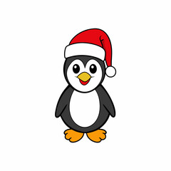 Christmas penguin Vector Illustration, penguin Vector Art, Christmas tree Silhouette, christmas penguin with santa hat cartoon Character icon	