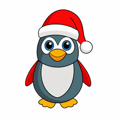 Christmas penguin Vector Illustration, penguin Vector Art, Christmas tree Silhouette, christmas penguin with santa hat cartoon Character icon	