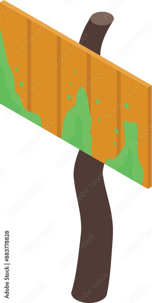 Poster wooden signpost covered with green moss showing an arrow shape pointing to the right