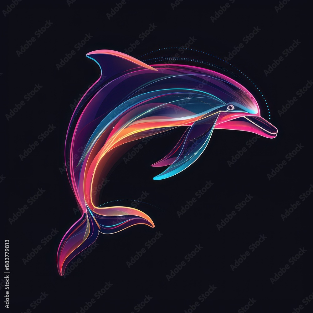 Aufkleber glowing dolphin in 3d style - vibrant vector illustration on black background with colorful gradient