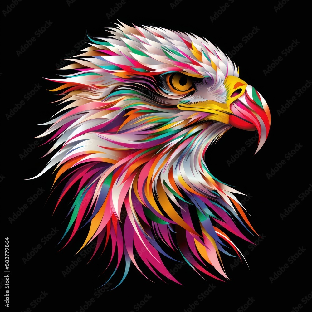 Aufkleber majestic eagle in colorful gradient 3d style on black background - vector illustration with simple l