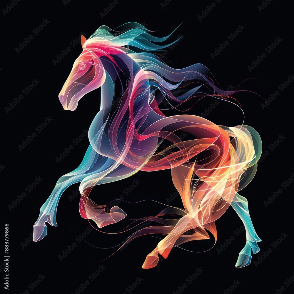 Aufkleber majestic 3d vector horse illustration on black background with gradient colors and simple lines., ge