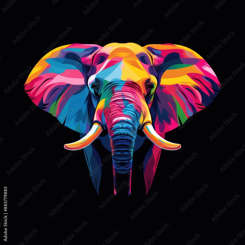 Poster majestic elephant in vibrant 3d style - vector illustration on black background with colorful gradie