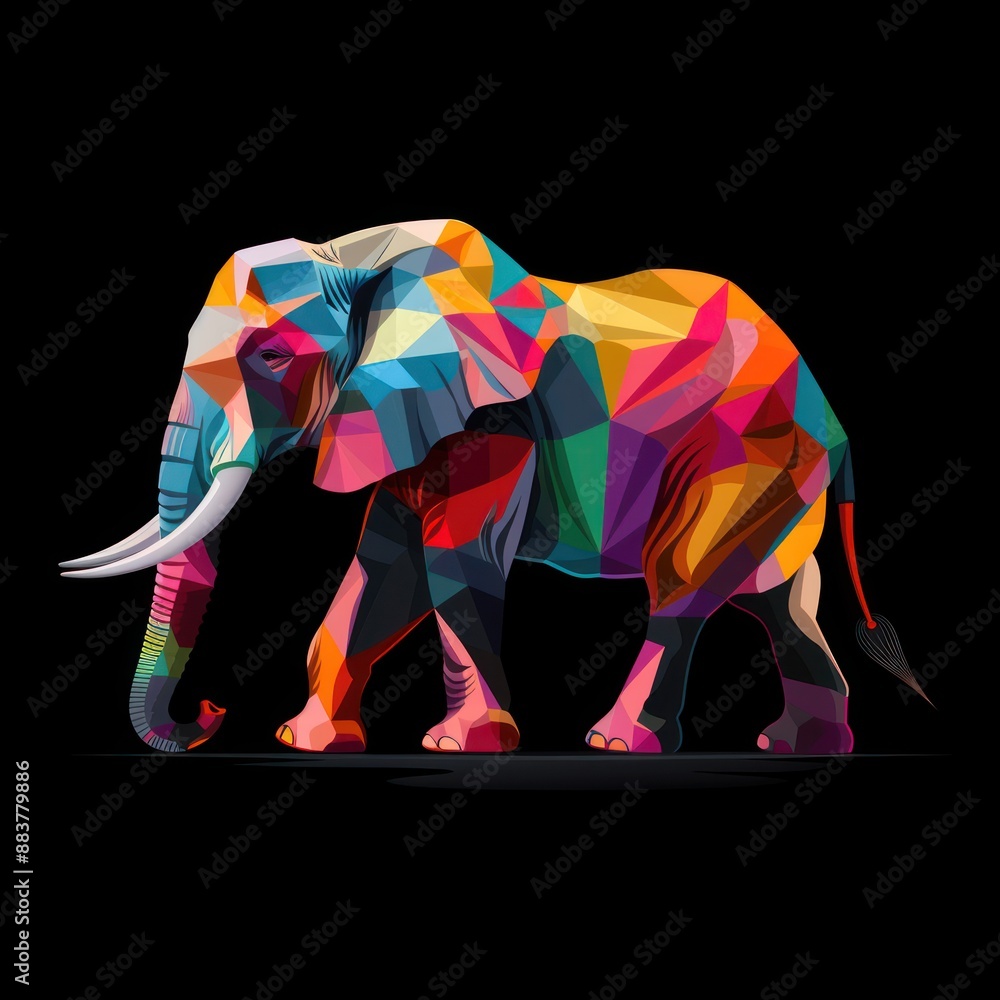 Poster majestic elephant in vibrant 3d style - vector illustration on black background with colorful gradie