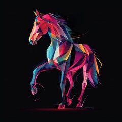 Majestic Gleaming Horse in Vibrant 3D Style - Vector Illustration on Black Background with Colorful Gradients and High Detail, Generative Ai