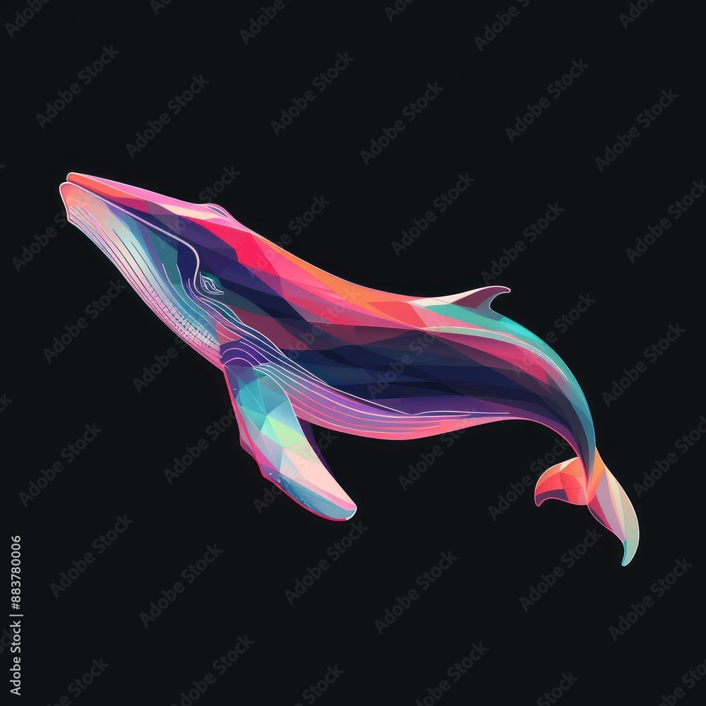 Poster radiant whale in 3d style vector illustration on black background with colorful gradients - high qua