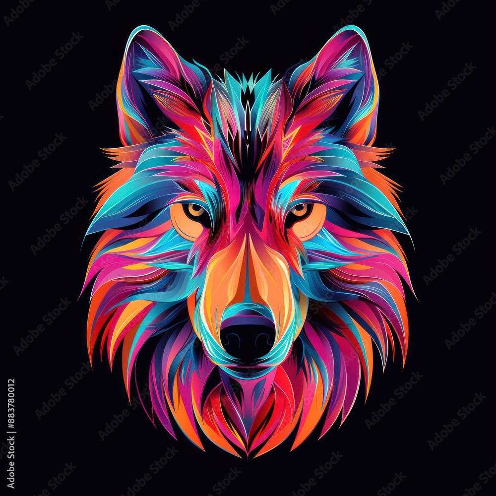 Poster radiant vector illustration of a wolf in 3d style on black background with colorful gradients and si