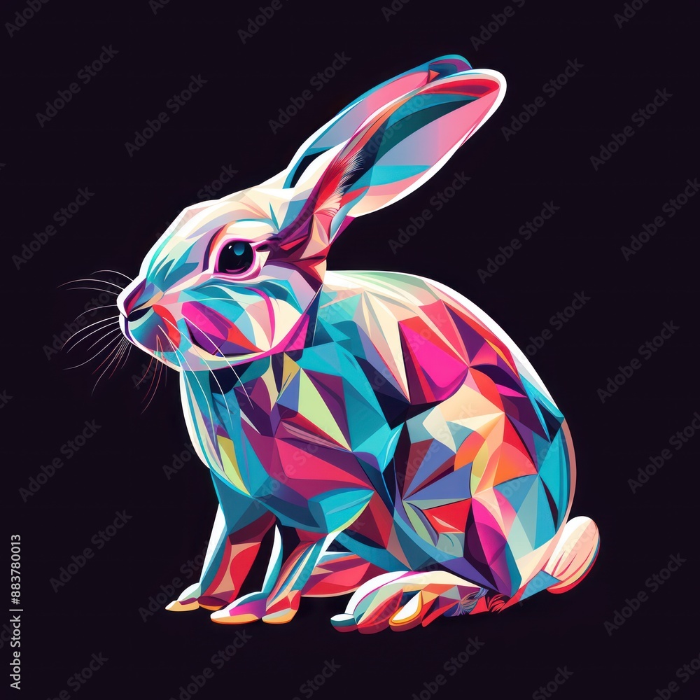 Aufkleber glowing rabbit in 3d style - vector illustration with colorful gradients on black background, genera