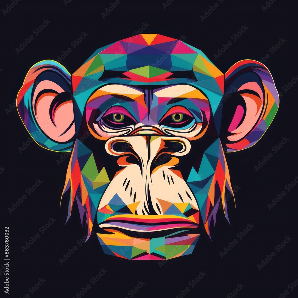 Aufkleber vibrant monkey in 3d style - high quality vector illustration on black background with colorful grad
