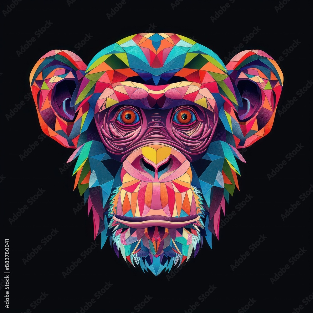 Poster vibrant 3d monkey vector illustration on black background with colorful gradients - high-quality 8k 